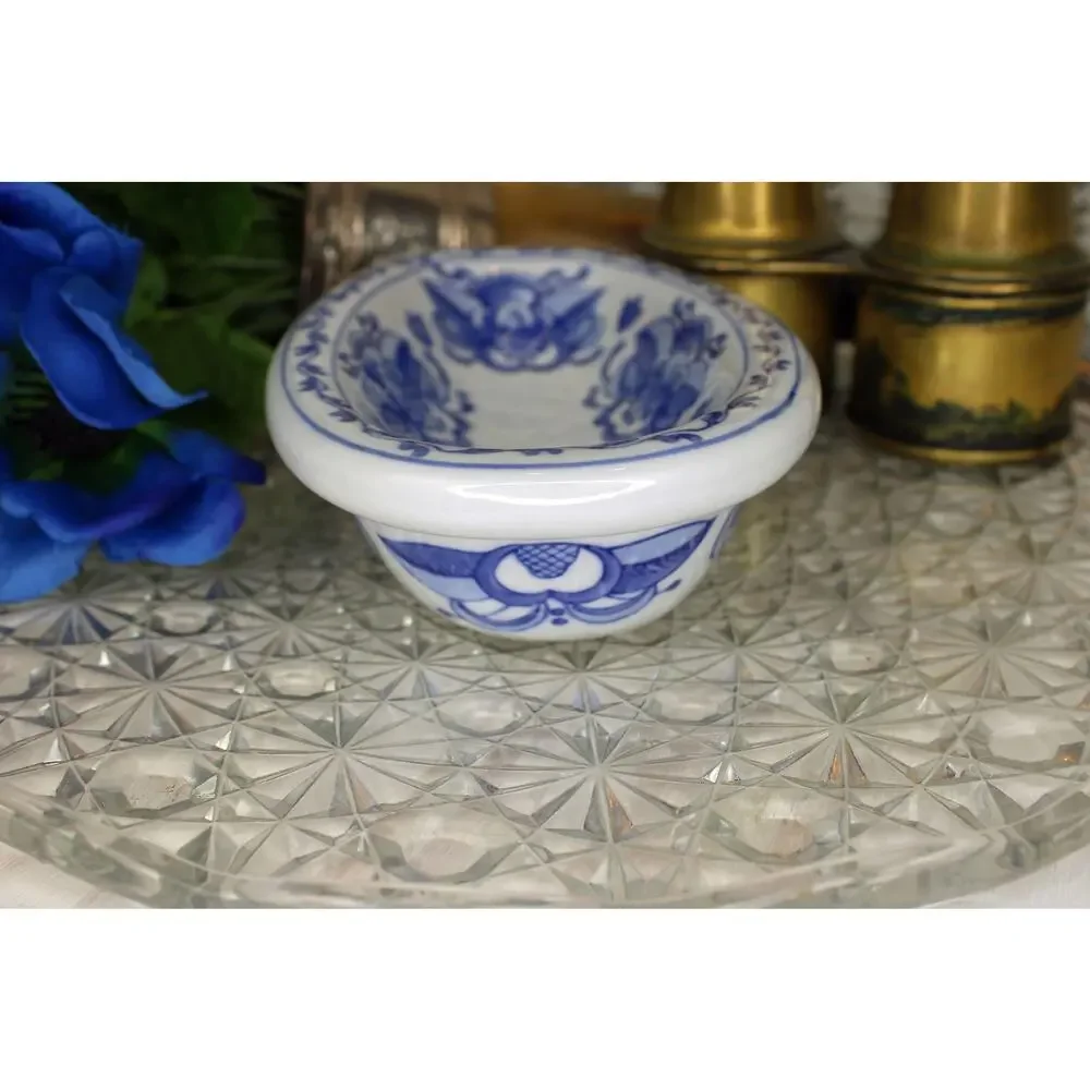 Blue Floral Bath Tub Shaped Ceramic Trinket Tray